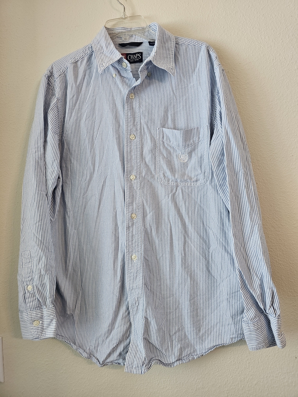 Chaps Men’s Light Blue & White Striped Button-Down Shirt